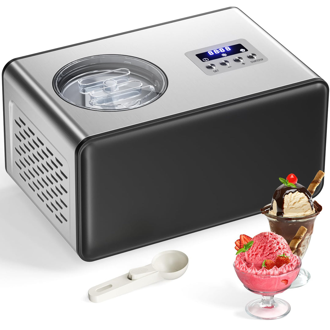 Acmeenjoy Eismaschine mit Kompressor 2L, Eismaschine Selbstkühlend Edelstahl 150W, mit Entnehmbarem