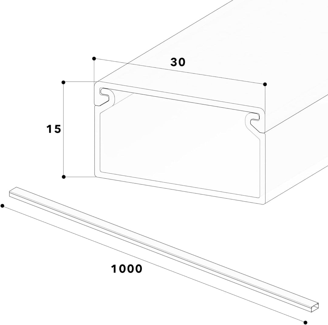 Habengut Kabelkanal (mit Montagelochung im Boden) 30x15 mm aus PVC, Farbe: Grau, Länge 4 m (4 x 1 m