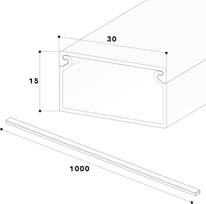 Habengut Kabelkanal (mit Montagelochung im Boden) 30x15 mm aus PVC, Farbe: Grau, Länge 4 m (4 x 1 m