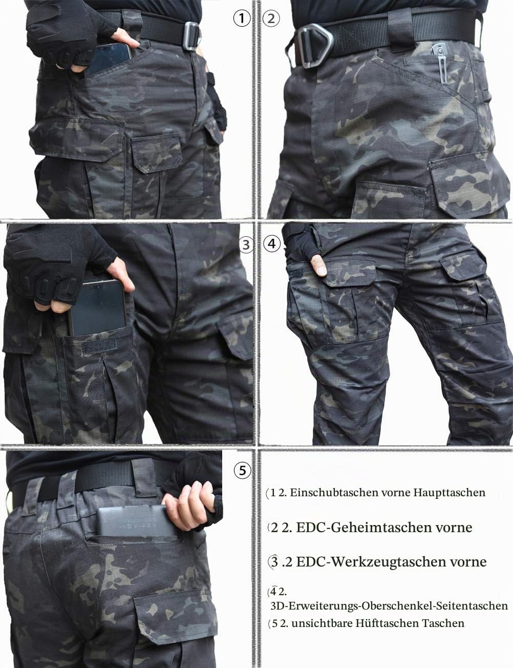 zuoxiangru Wasserfeste Herren Hose Relaxed Fit Tactical Combat Army Cargo Arbeitshose mit Mehrfachta