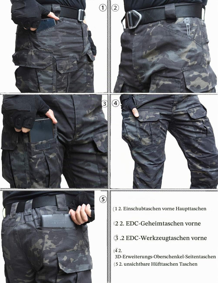 zuoxiangru Wasserfeste Herren Hose Relaxed Fit Tactical Combat Army Cargo Arbeitshose mit Mehrfachta