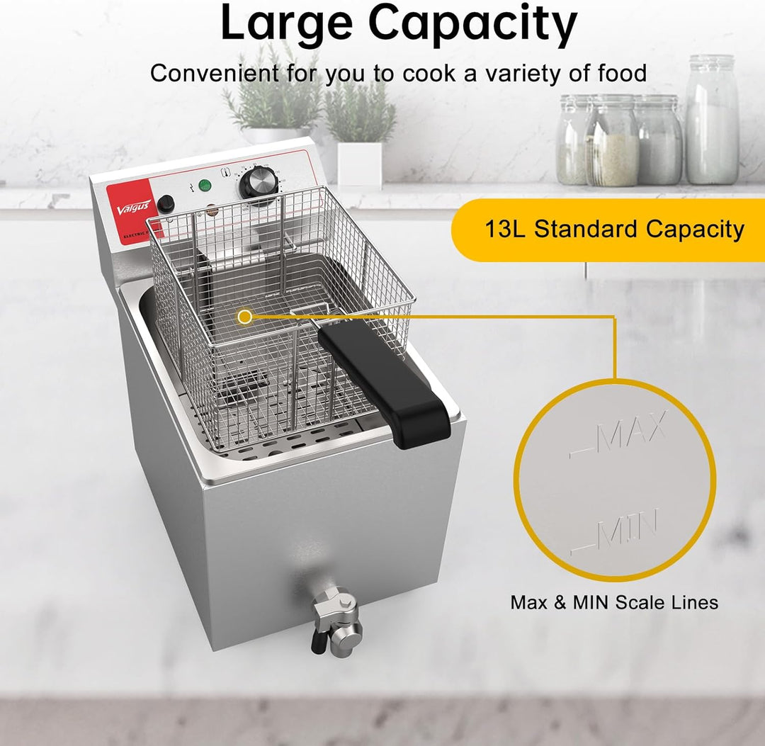 Valgus Kommerzielle elektrische Fritteuse aus Edelstahl 3300W 13L Grossraum-Küchen-Fritteuse mit Kor