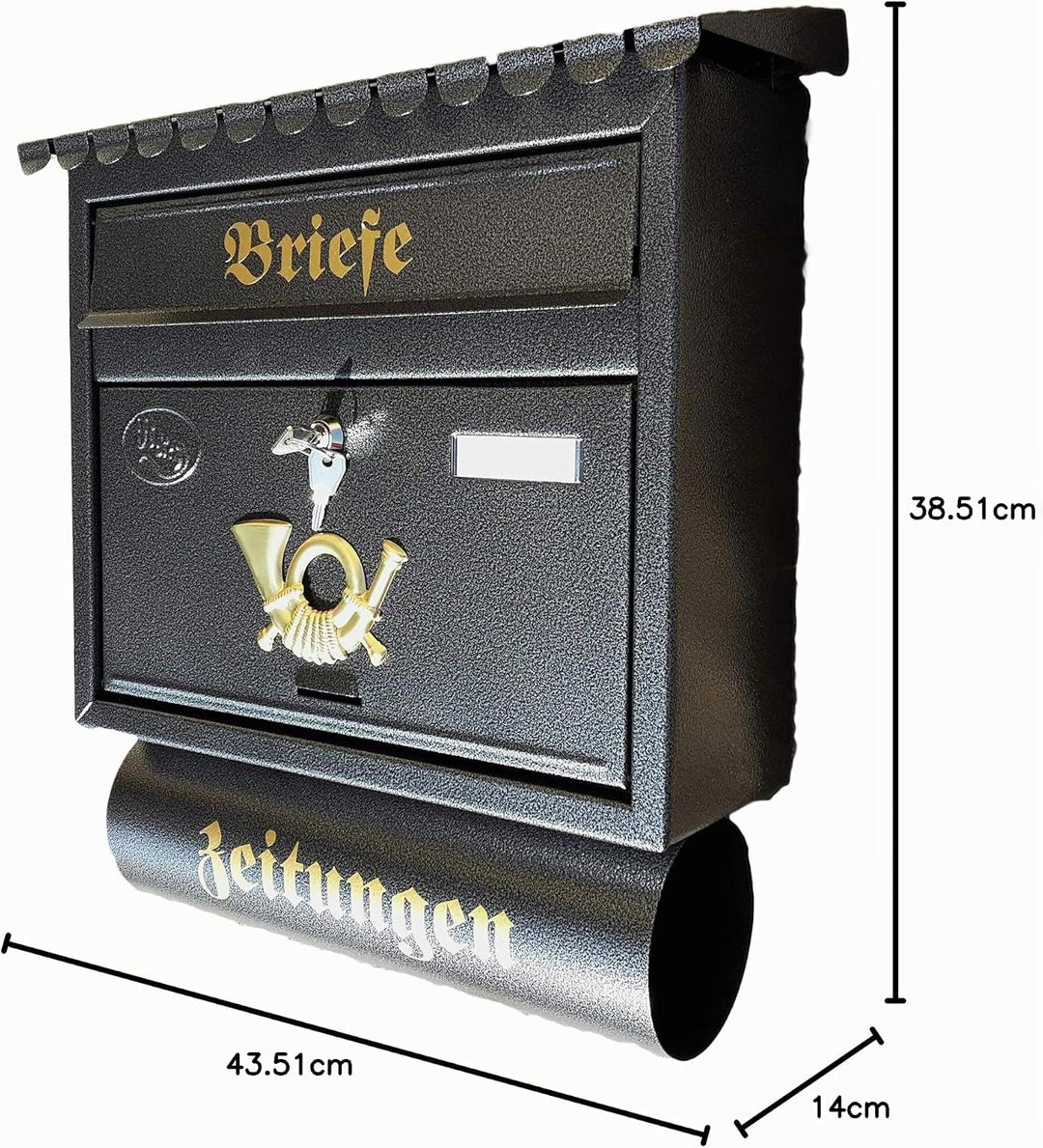 XXL Briefkasten Anthrazit mit Zeitungsrolle Flachdach Katalogeinwurf Zeitungsfach