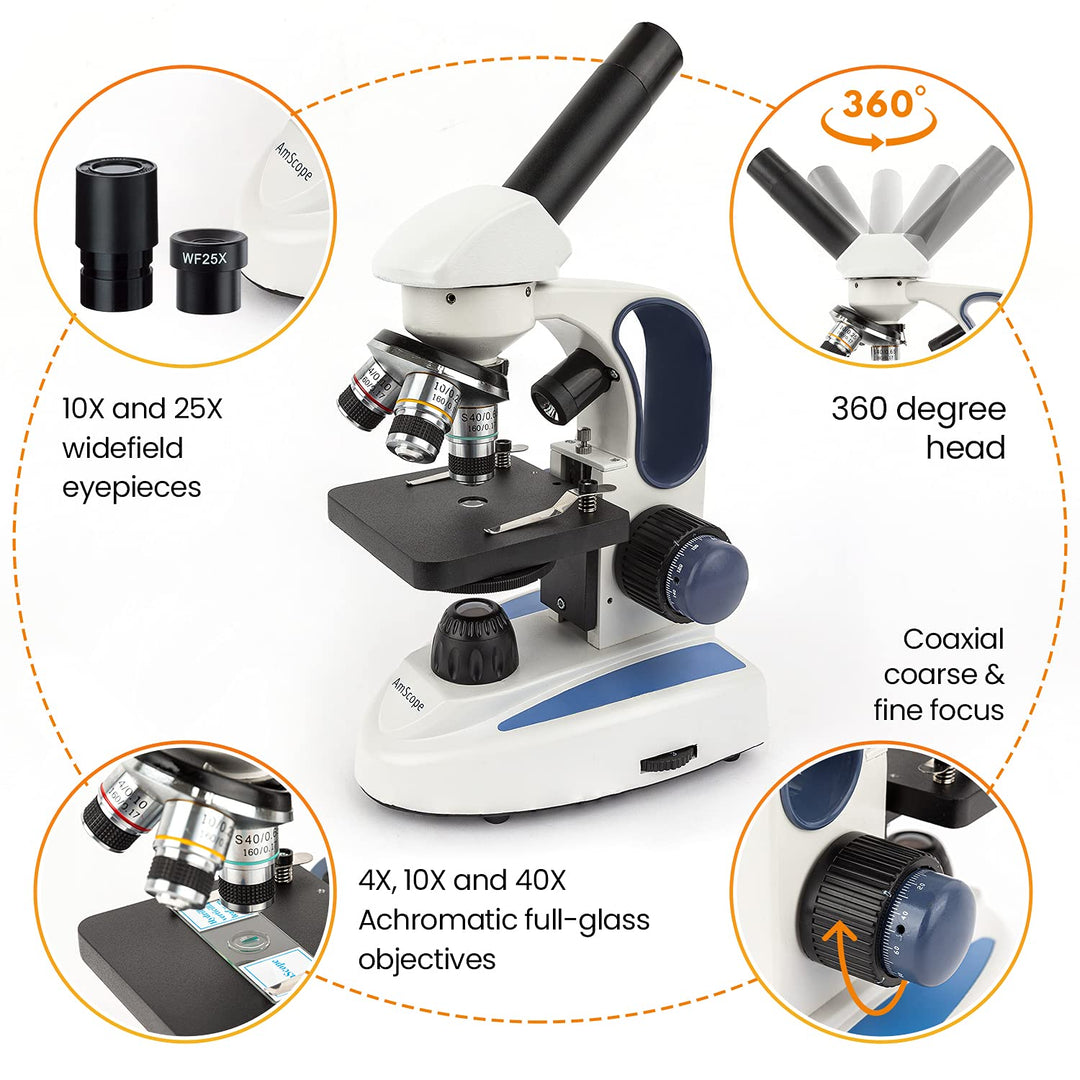 AmScope M158C-E3 Biologie Wissenschaft Metallglas Studentenmikroskop mit 3MP Digitalkamera, 40X-1000