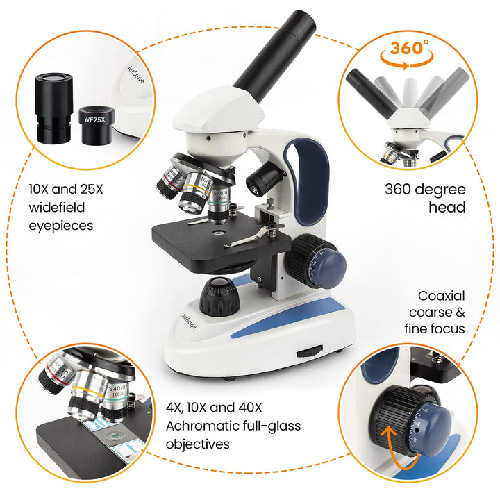 AmScope M158C-E3 Biologie Wissenschaft Metallglas Studentenmikroskop mit 3MP Digitalkamera, 40X-1000