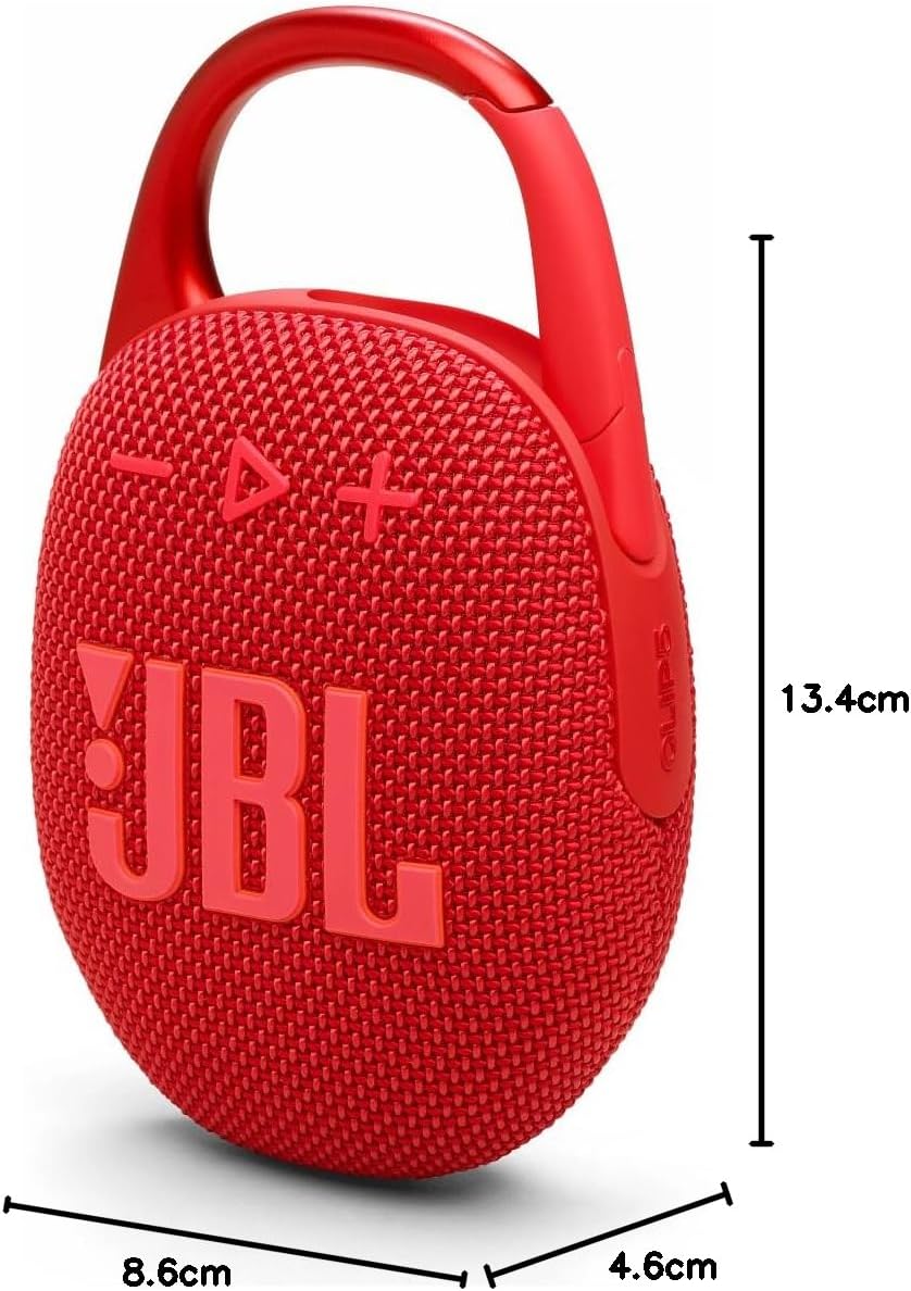 JBL Clip 5 in Rot – Tragbare Bluetooth-Lautsprecher-Box mit JBL Pro Sound, tiefem Bass und Playtime-