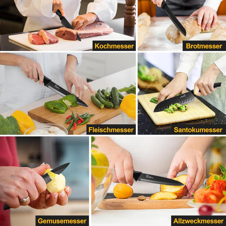 TEAMFAR Messerblock mit Messerset, 15-teilig Edelstahl küchenmesser Set mit Wetzstahl, Messerblock m