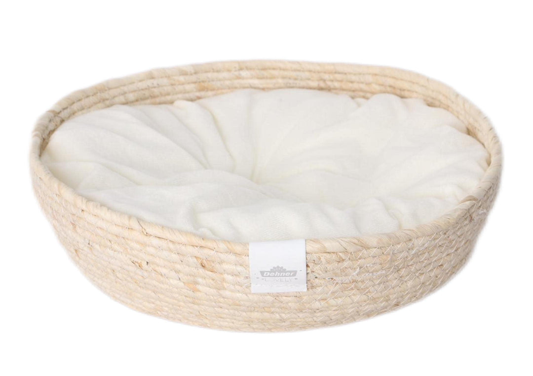 Dehner Premium Lovely Kuschelbett Guter Schlaf, Ø 45 cm, Höhe 13 cm, Naturmaterial/Plüsch, weiss/bei