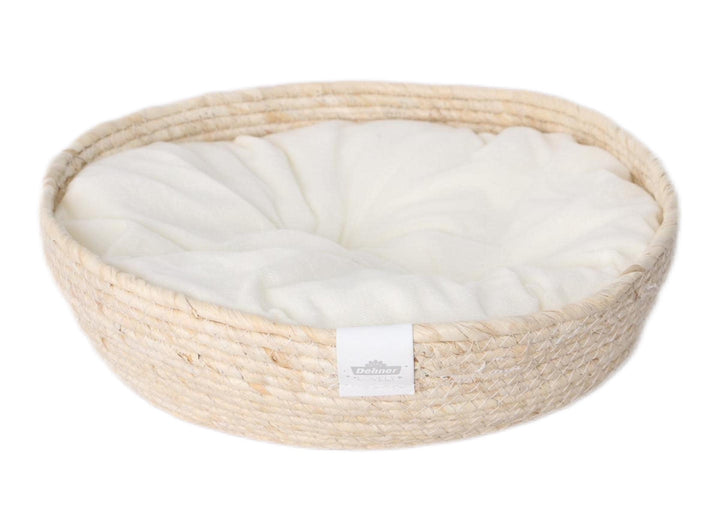 Dehner Premium Lovely Kuschelbett Guter Schlaf, Ø 45 cm, Höhe 13 cm, Naturmaterial/Plüsch, weiss/bei