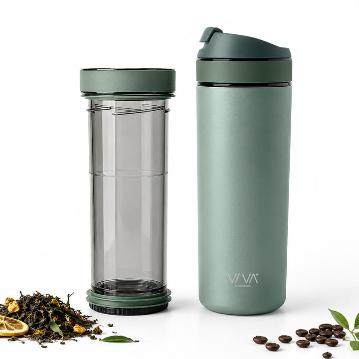 VIVA Recharge Thermobecher to go, Edelstahl, Tee-Sieb, 0,46 l, Mint | Doppelwandig isolierter Edelst