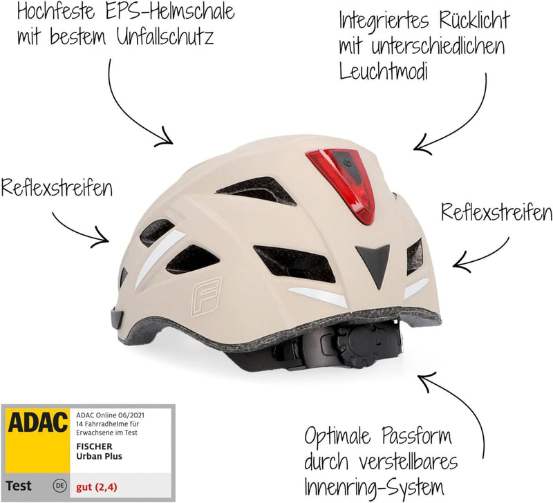 FISCHER Fahrradhelm, Radhelm, Cityhelm Urban Plus, mit integriertem LED-Rücklicht für Damen und Herr