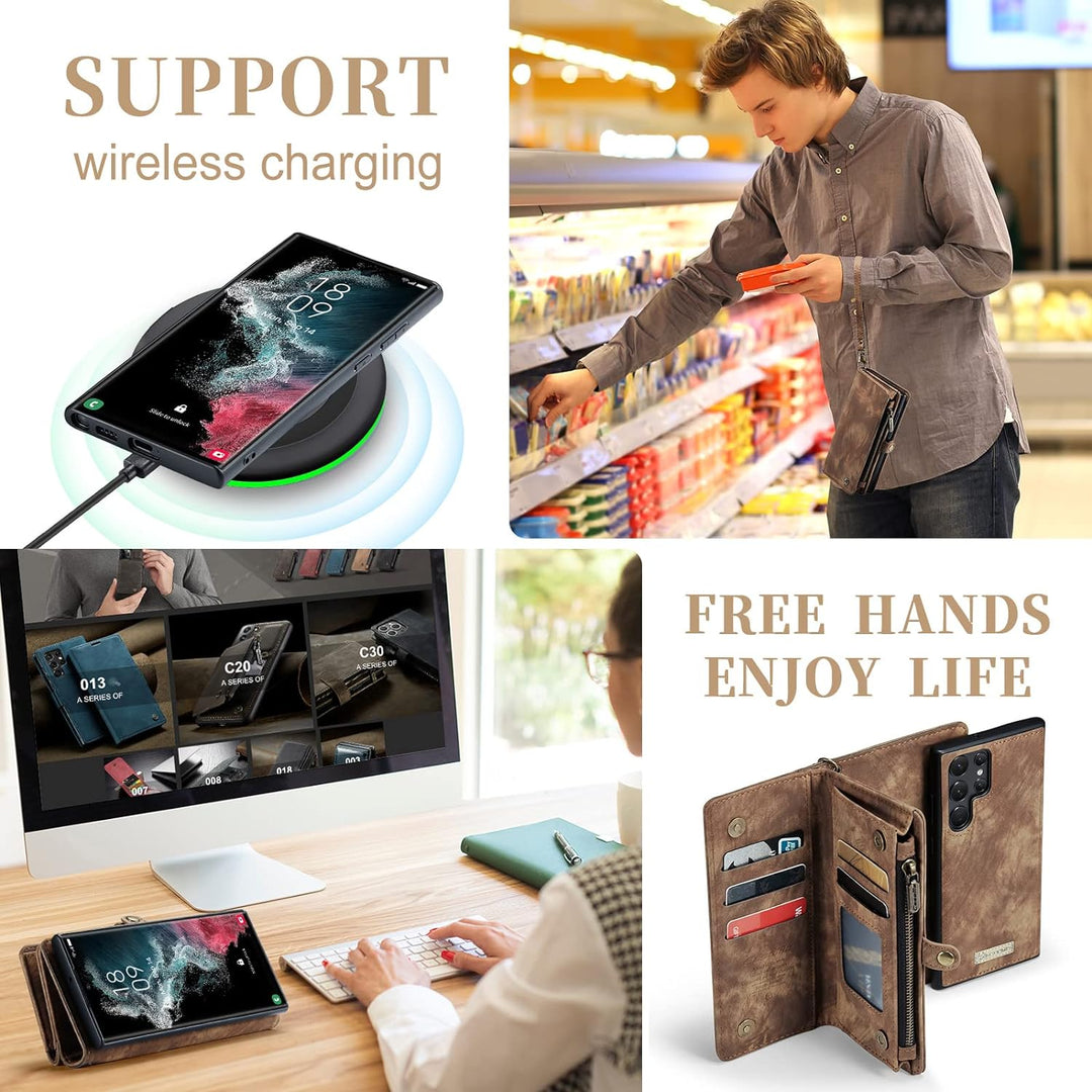 UFinetech Samsung S22+ Hülle, Stossfest Kartenfach Tasche Samsung Galaxy S22 Plus 5G Handyhülle, Fli