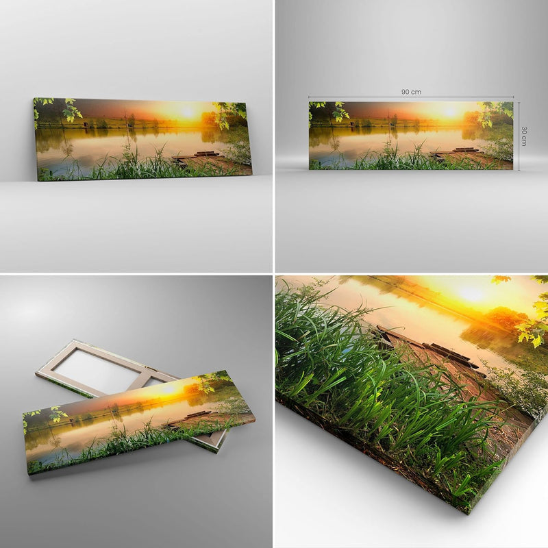 Panorama Bilder auf Leinwand Brücke See Leinwandbild mit Rahmen 90x30cm Wandbilder Dekoration Wohnzi