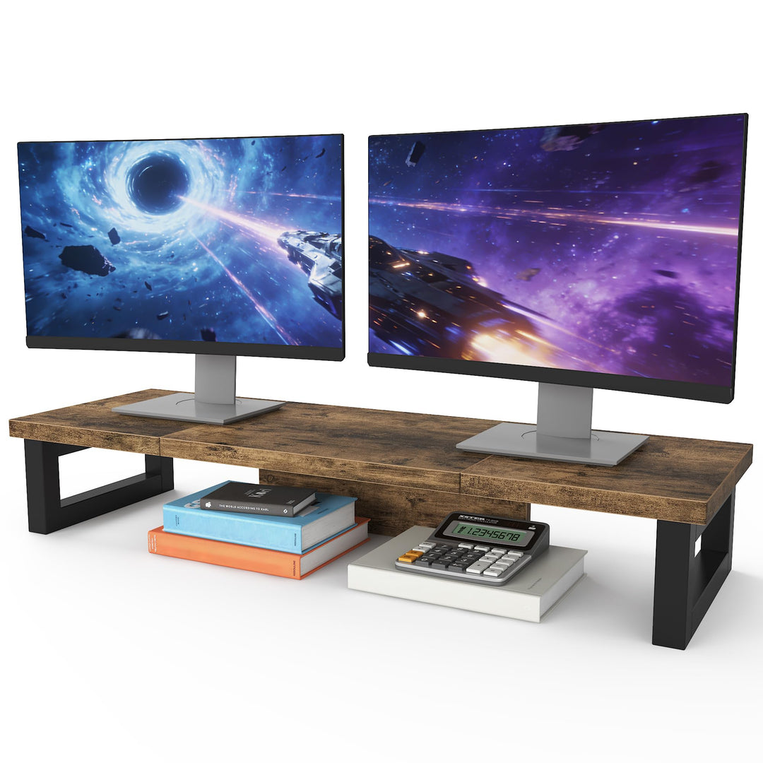 Bildschirmerhöhung 2 Monitore, 91x26cm Monitor Erhöhung Schreibtisch Monitorständer Holz Computer Mo