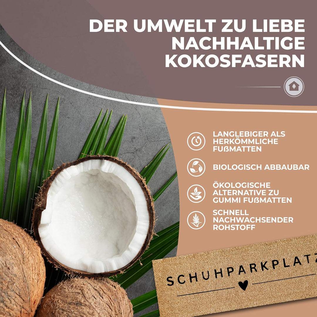 ElbFuchs® Schuhparkplatz Kokos Fussmatte 100x35cm | Rutsch- und wetterfeste Schuhmatte Abtropfmatte