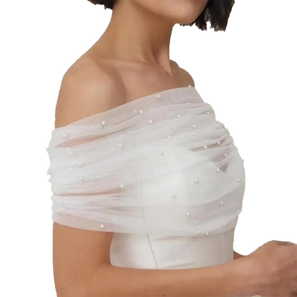 Bolero Umhang Spitze Hochzeitsschal Brautumhang Wickelstola mit Kunstperlen Schnalle Schulterfreier