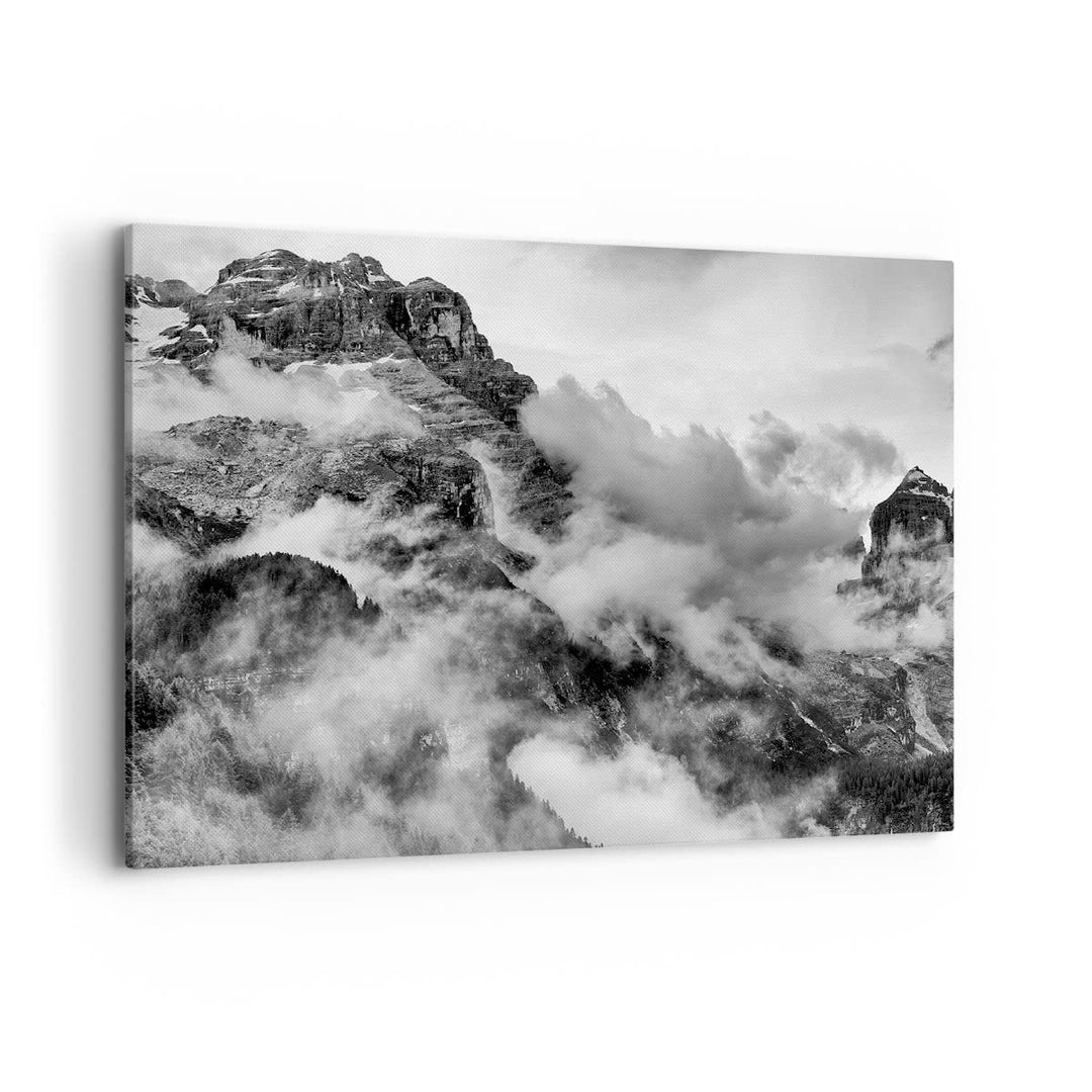 Bilder auf Leinwand 100x70cm Leinwandbild mit Rahmen Berge Nebel Gipfel Gross Wanddeko Bild Schlafzi