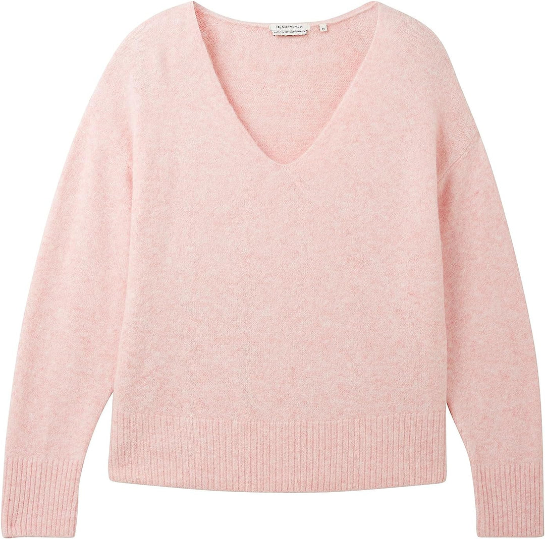 Tom Tailor Denim Damen 1038392 Basic Pullover mit V-Ausschnitt (1er Pack) M 32541 - Light English Ro