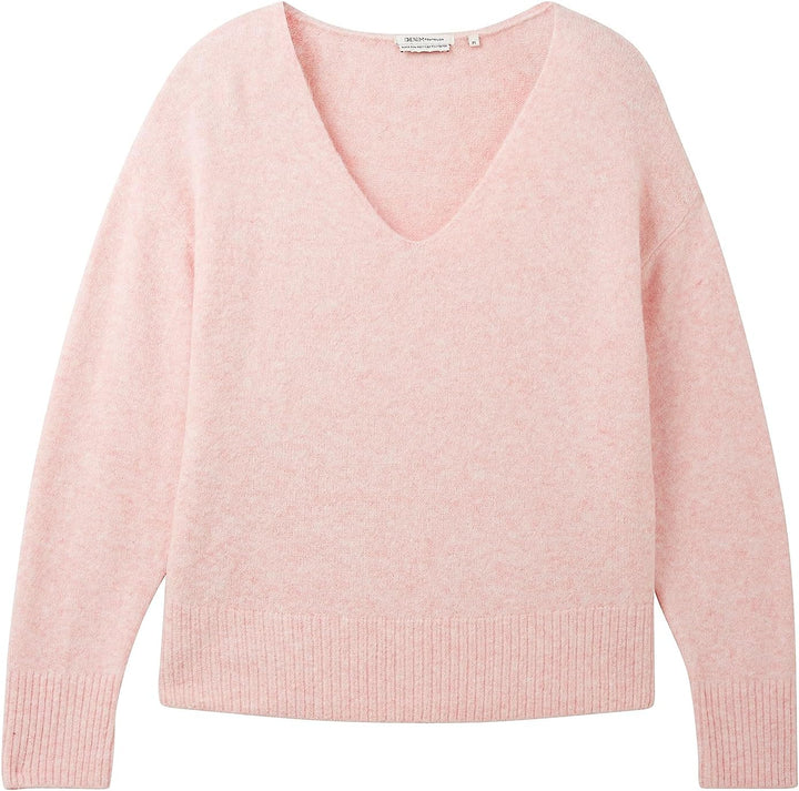 Tom Tailor Denim Damen 1038392 Basic Pullover mit V-Ausschnitt (1er Pack) M 32541 - Light English Ro