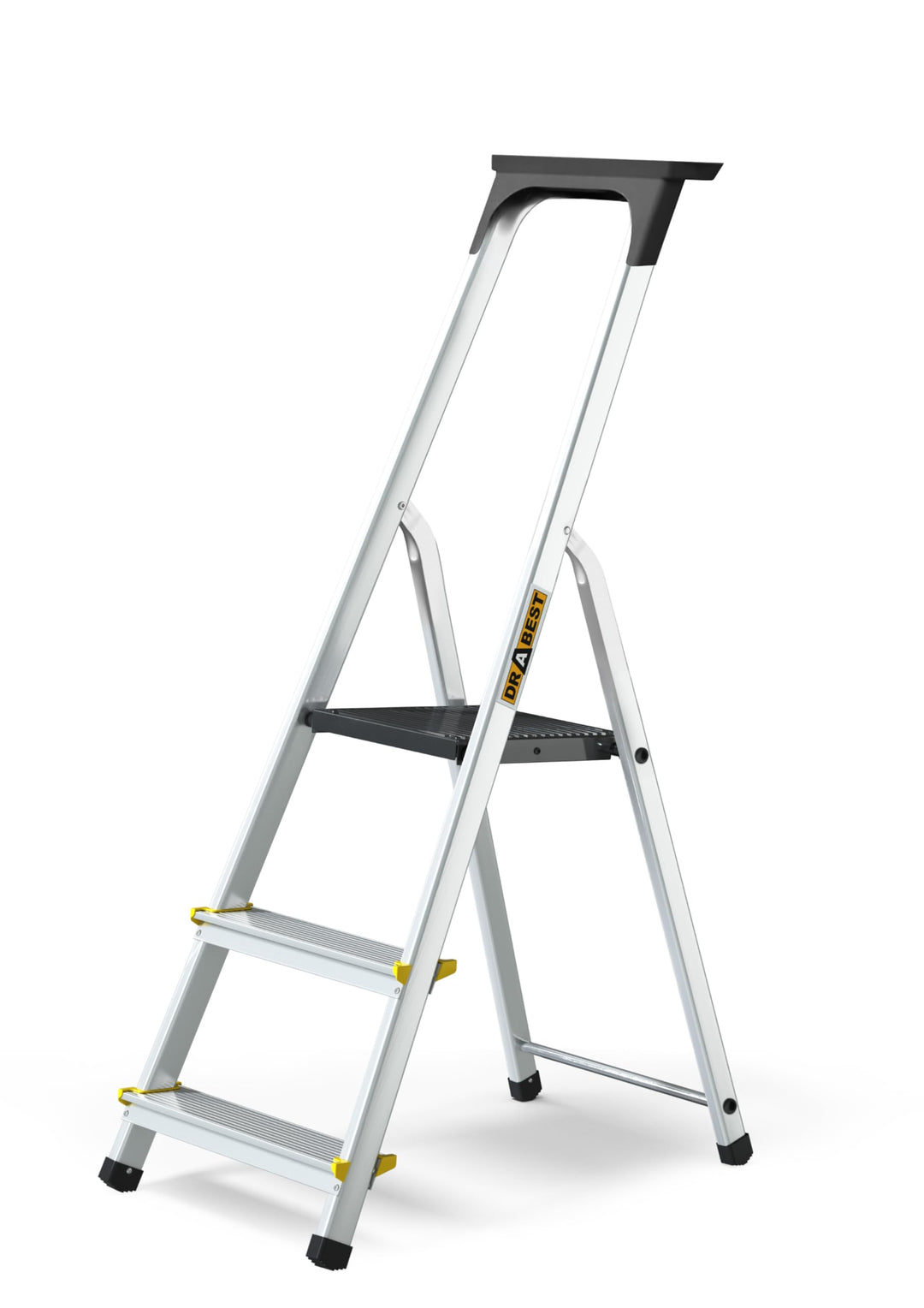 DRABEST Leiter PRO Serie 3 Stufen Trittleiter klappbar Aluleiter mit Arbeitsschale Haushaltsleiter B