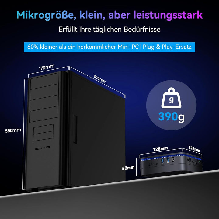 Blackview MP60 Mini PC W-11 Pro,Intel Twin Lake N150 (Aufgerüstet N100, bis zu 3.60 GHz), 16GB RAM 1