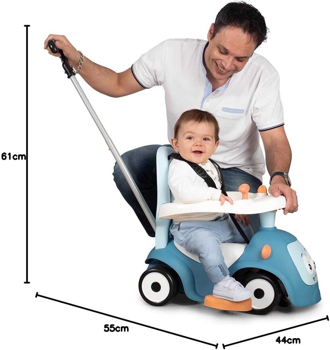 Smoby - Maestro Balade Blau - Komfortables Rutscherfahrzeug mit 3 Verwendungsfunktionen, Schiebewage