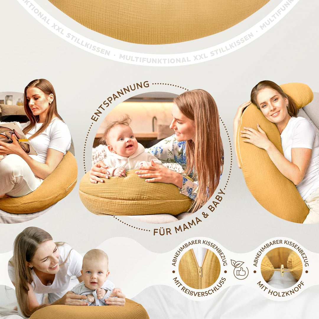 sei Design Stillkissen XXL Mikroperlen-Füllung mit Musselin-Bezug aus Baumwolle [100% Bio-Baumwolle
