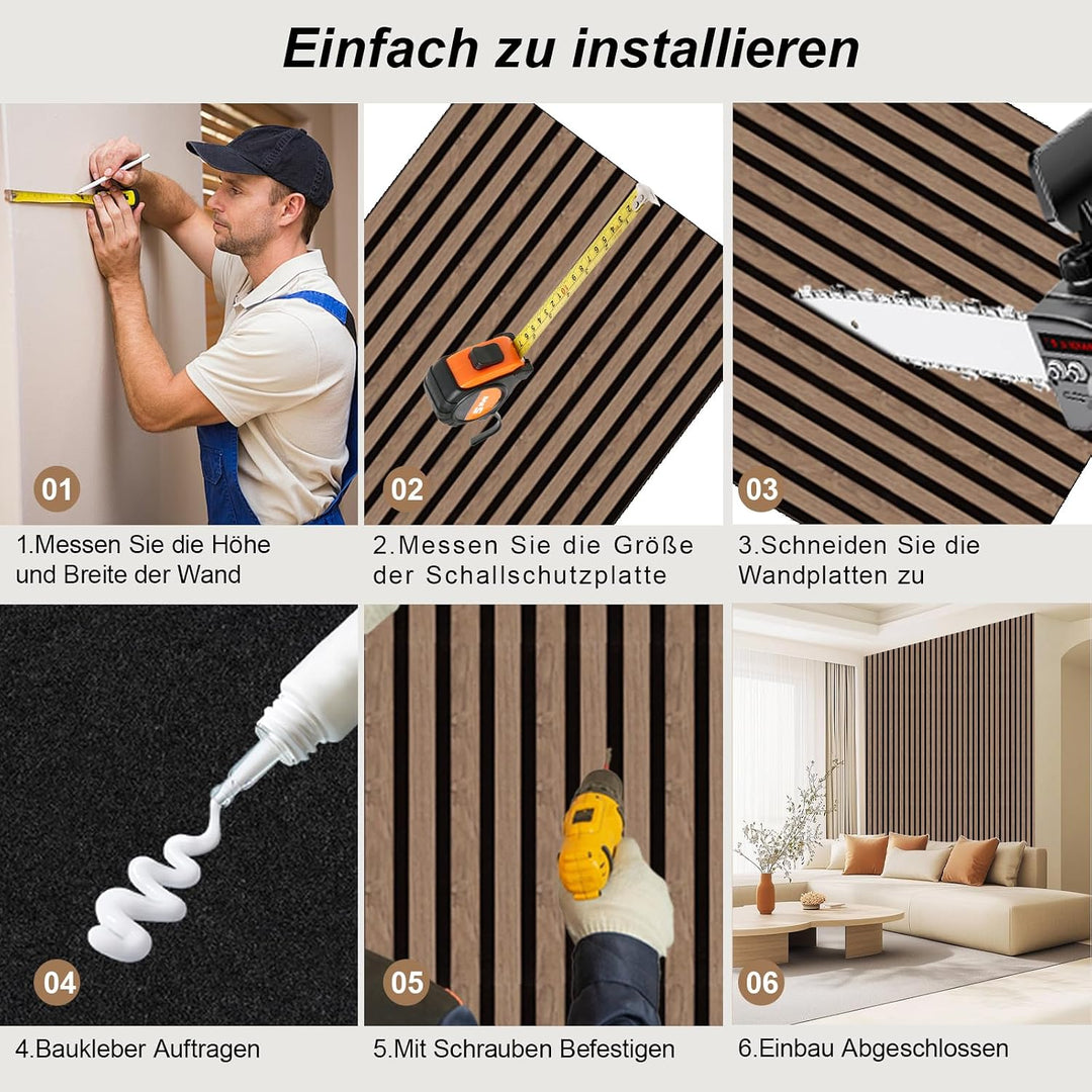 AKK-PANE Akustikpaneele Holz 240x60cm (4er-Set 5,76 m²), 3D Wandpaneele Holz, für Küche, Wohnzimmer,