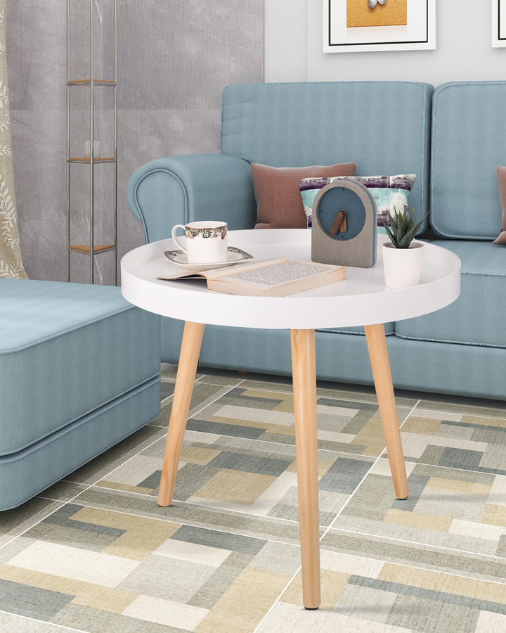 WOLTU Beistelltisch rund klein Couchtisch Blumenständer Nachttisch Massiv Holz skandinavisches Desig