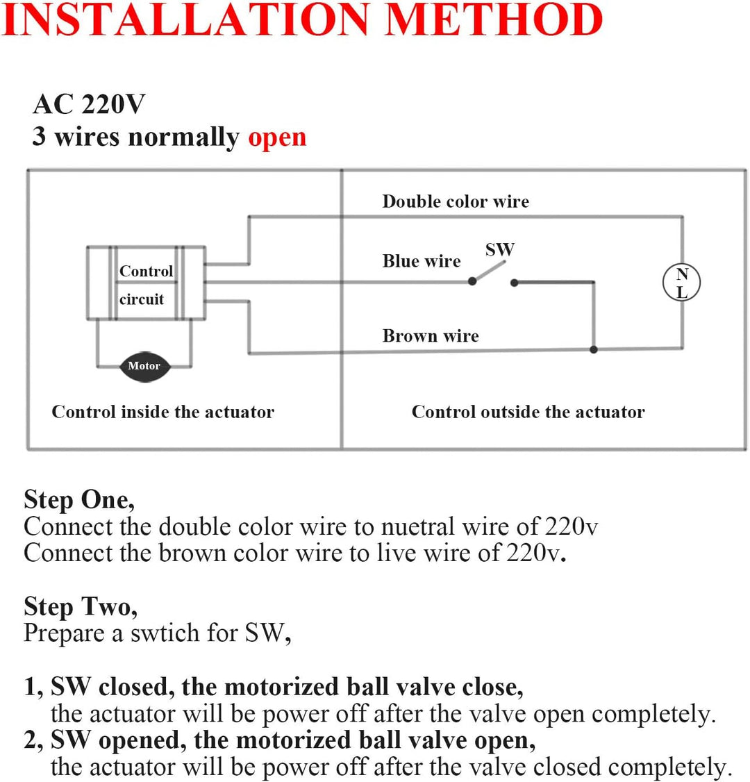 Motorisiertes 2-Wege-Kugelventil, elektrisch, 220 V, Magnetventil, normalerweise offen, 1/2 3/4 1 1-