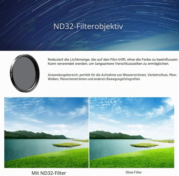 Apexel Filter-Kits für Handykameras, 52 mm, Farbverlaufsfilter (Blau, Gelb, Orange, Rot), CPL, ND32