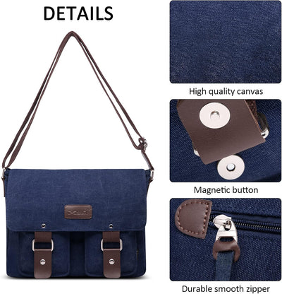 DORRISO Mode Umhängetasche Herren Schultertasche Leinwand Schultertaschen für 13.3 Zoll Laptop Kurie