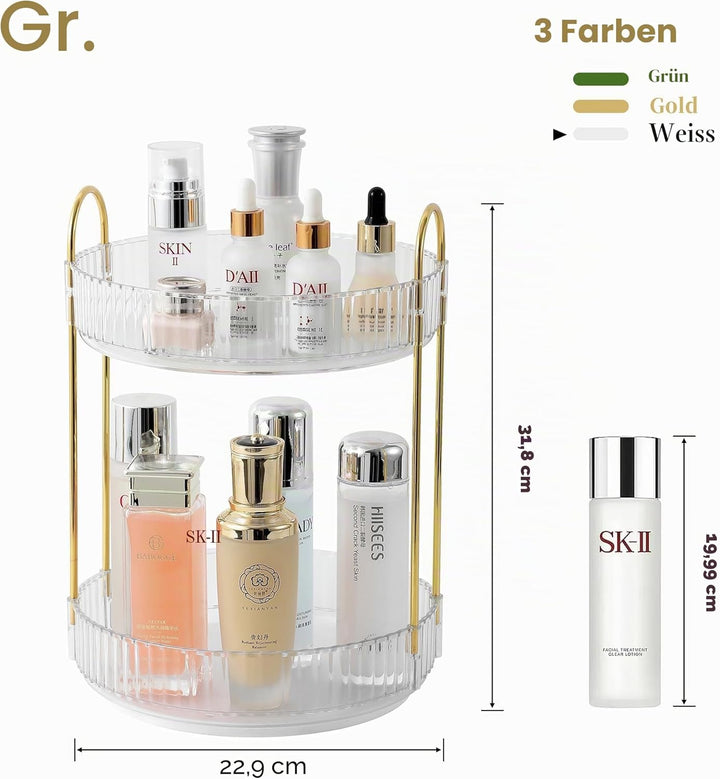 ROWNYEON Make up Organizer 360° Drehbar, Kosmetik Organizer, Hautpflege Parfüm Organizer 2 Lagen Bad