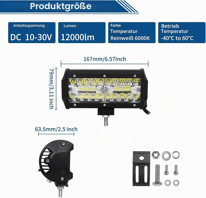 Willpower 2PCS 7 Zoll 18CM 120W Led Arbeitsscheinwerfer Bar Led Scheinwerfer 12V 24V Wasserdicht Flu