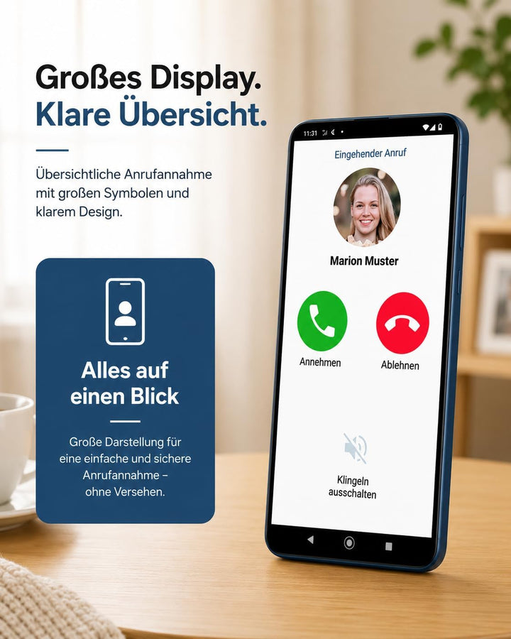 Senior - Smartphone Handy für Senioren – Einfache Bedienung, Grosse Tasten, Notruf, Kamera
