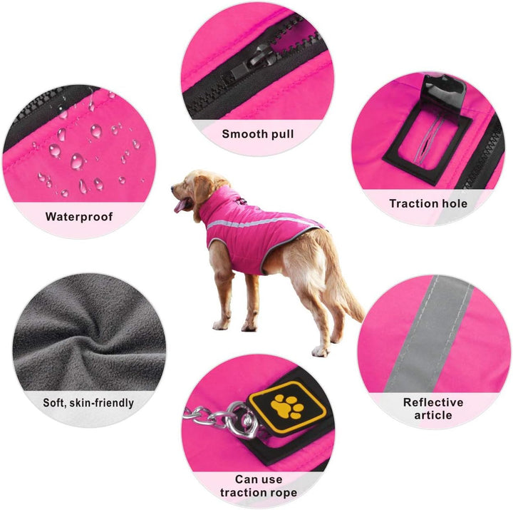 Idepet Wasserdichter Hundemantel Winter Warme Jacke, Winddichte Haustierkleidung Hundejacke Outfit f