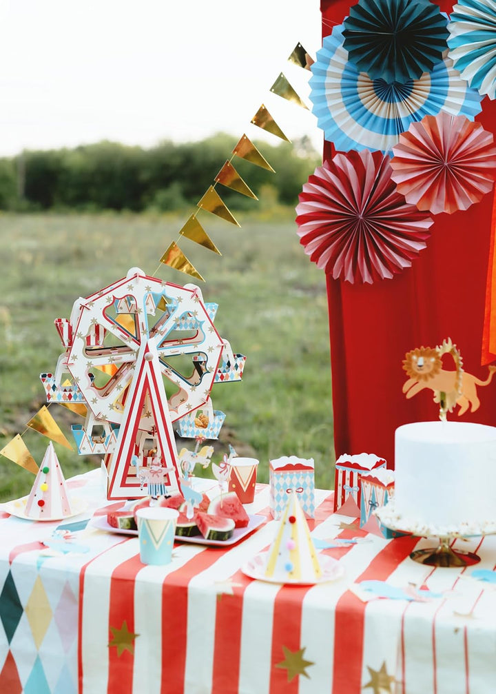 PartyDeco Aufsteller Riesenrad 48x50cm - drehbarer Snackständer mit 8 Kabinen - Karussell Dekostände