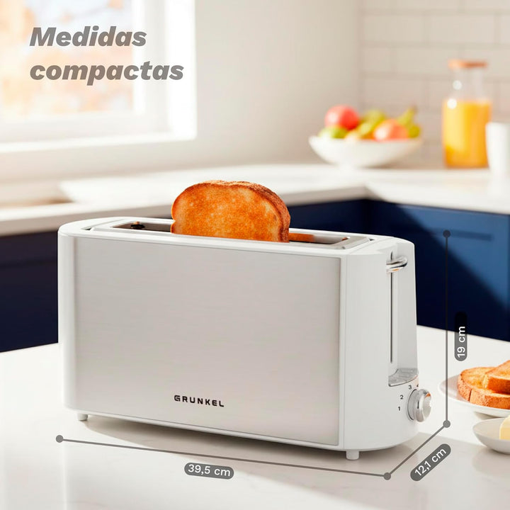 Grunkel TS-MAXISTEEL Toaster mit extra breitem Schlitz, 6 Bräunungsstufen, herausnehmbarer Krümelsch