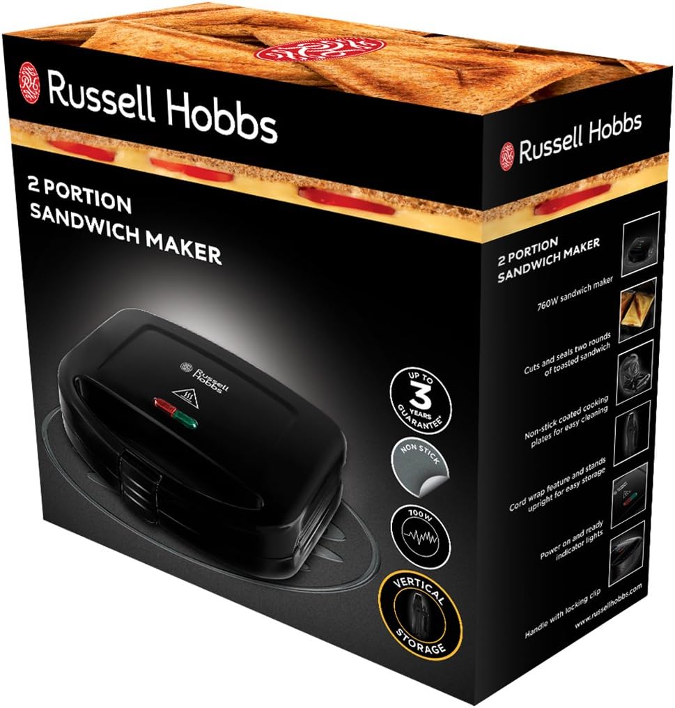 Russell Hobbs 24520-56 Sandwichtoaster Classics, antihaftbeschichtete Platten, schwarz