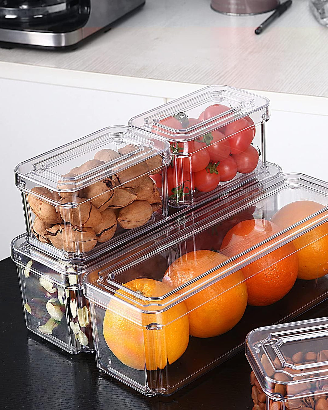 JOSPL Kühlschrank Organizer 10er Set,Durchsichtig Stapelbare Aufbewahrungsbox Organizer Set kleine K