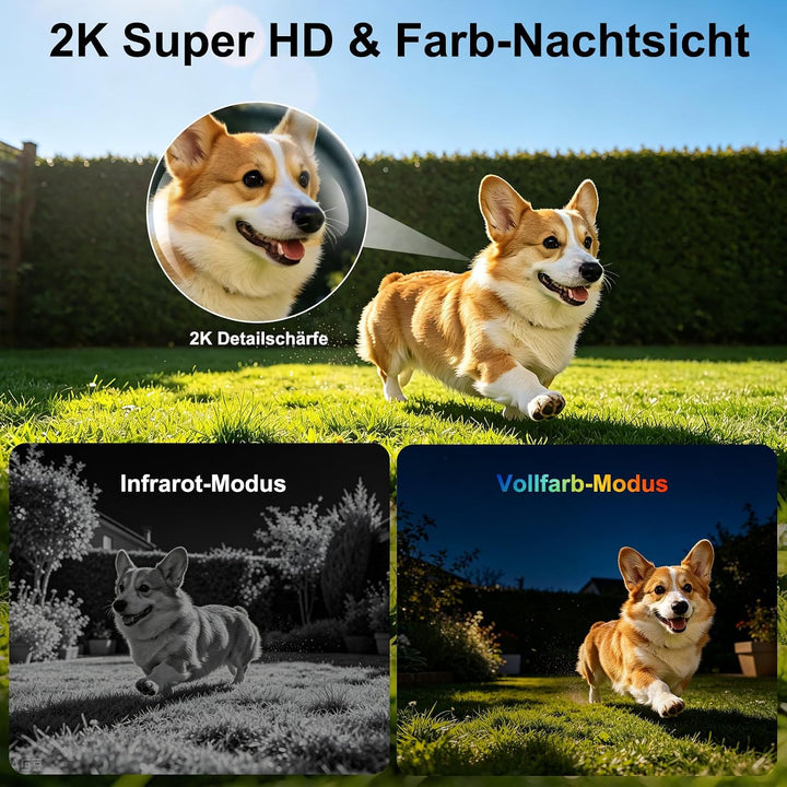 2K Kabellose Überwachungskamera Aussen Solar WLAN, Auto-Tracking, WiFi 6 | 2,4/5 GHz, PTZ 265°, PIR-