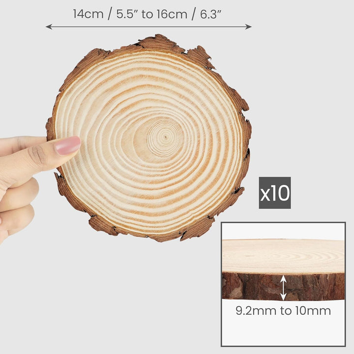 Kurtzy Natürliche Runde Holzscheiben zum Basteln (10er Pack) 14-16cm Durchmesser - Holzscheiben Rund