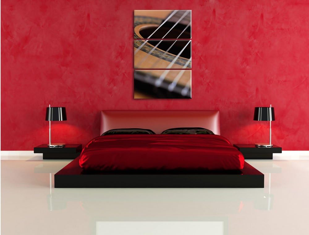 Pixxprint Gitarrensaiten Musik / 3-Teilig/Gesamtmass 120cm Leinwandbild bespannt auf Holzrahmen/Wand
