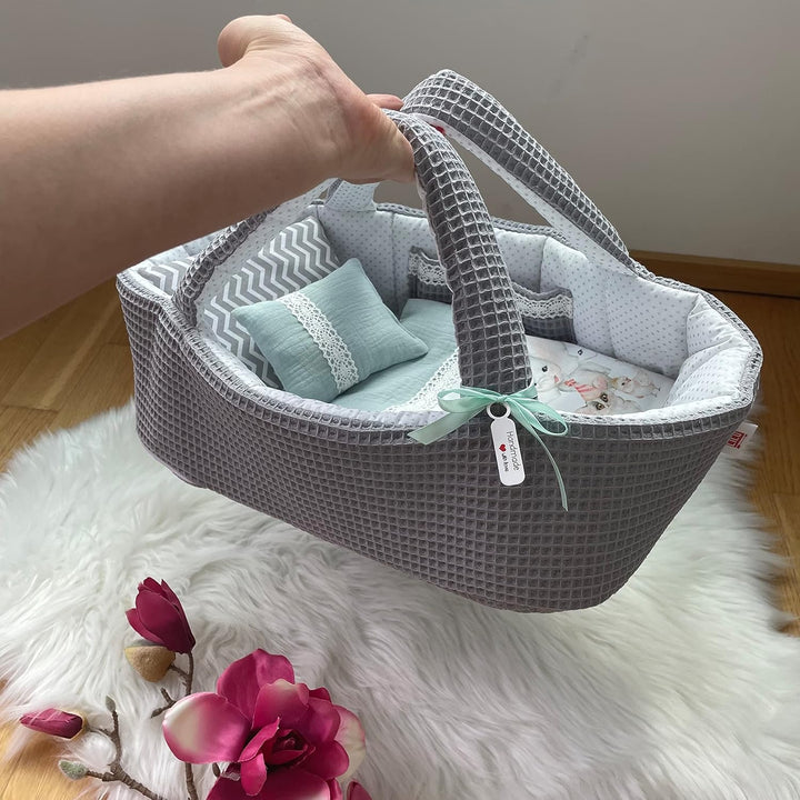 Puppentragetasche für Puppen 30-35 cm,Grau, Geschenk, Tieren, Baumwolle, Waschbar