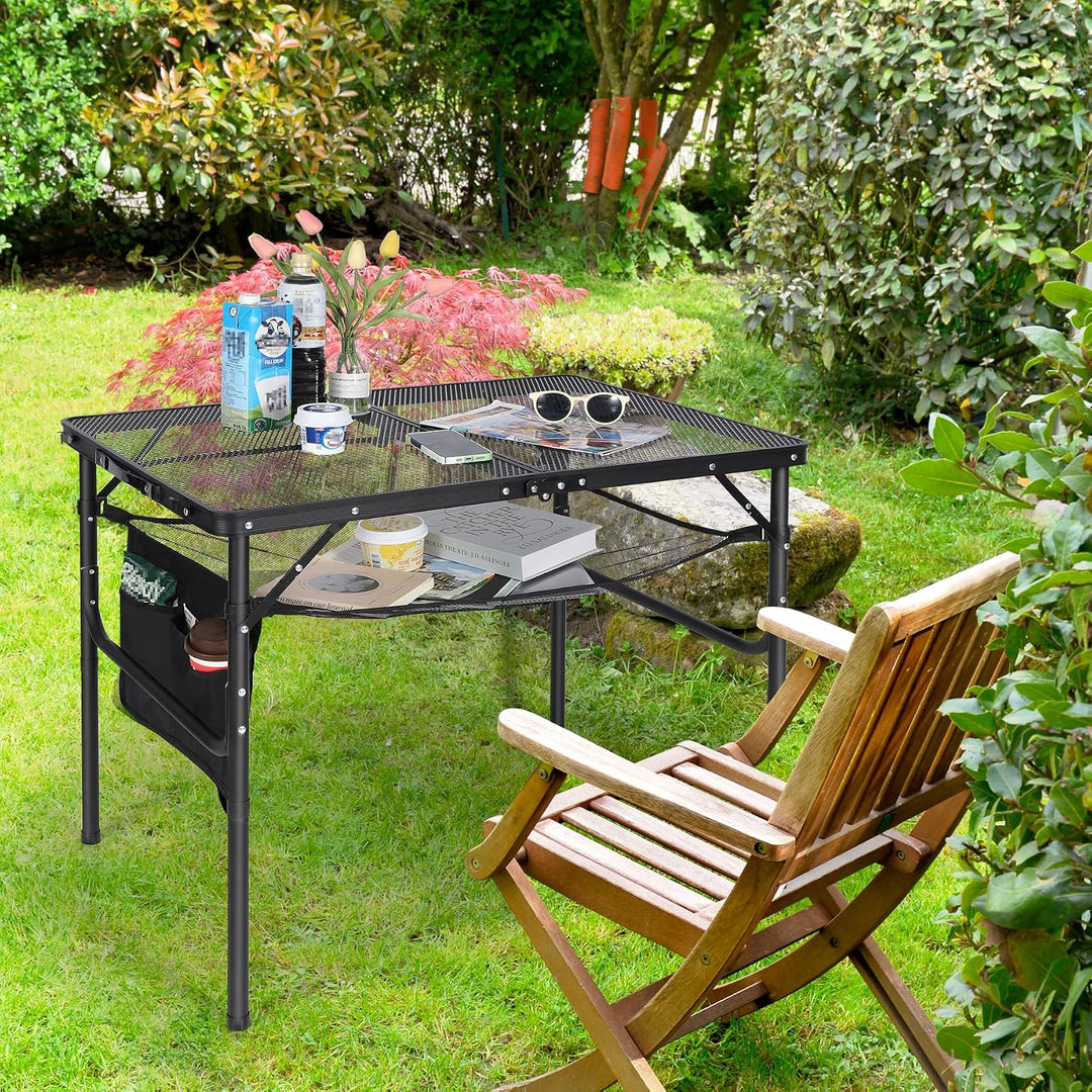 REDCAMP Tragbarer Klappbarer Grilltisch mit Mesh Desktop, 90 x 60cm Leichter Faltbarer Campingtisch