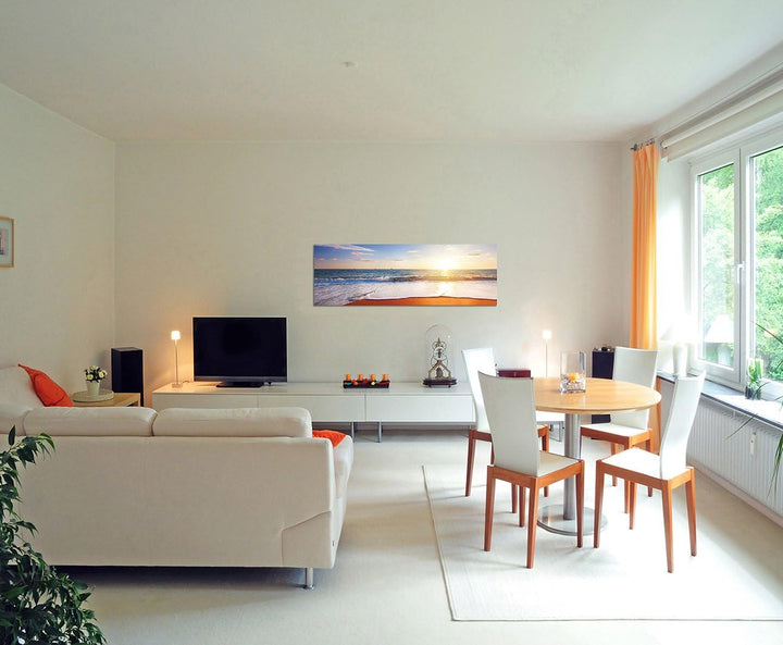 Paul Sinus Art Panoramabild auf Leinwand und Keilrahmen 150x50cm Strand Meer Sonnenuntergang Horizon