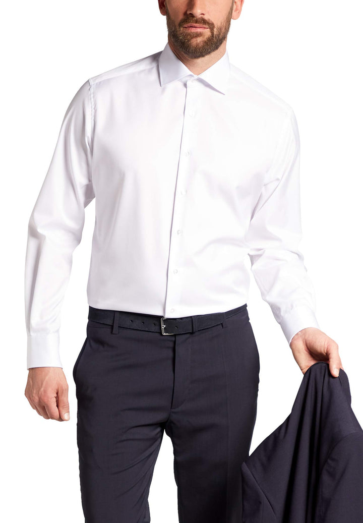 ETERNA Herren Langarmhemd Modern Fit Abdeckhemd Twill weiss Uni extra Langer Arm Hemd, 42