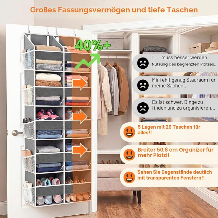 Tür-Organizer mit 5 Etagen, extra gross hinter der Tür, Aufbewahrung von 10 Fächern, 36,3 kg Tragkra