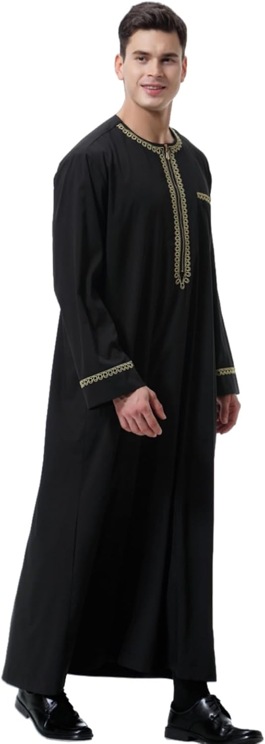 Kaftan Herren Lang Gebetskleidung für Männer Islamische Kleidung Herren Muslim Kleid Langarm Arabisc