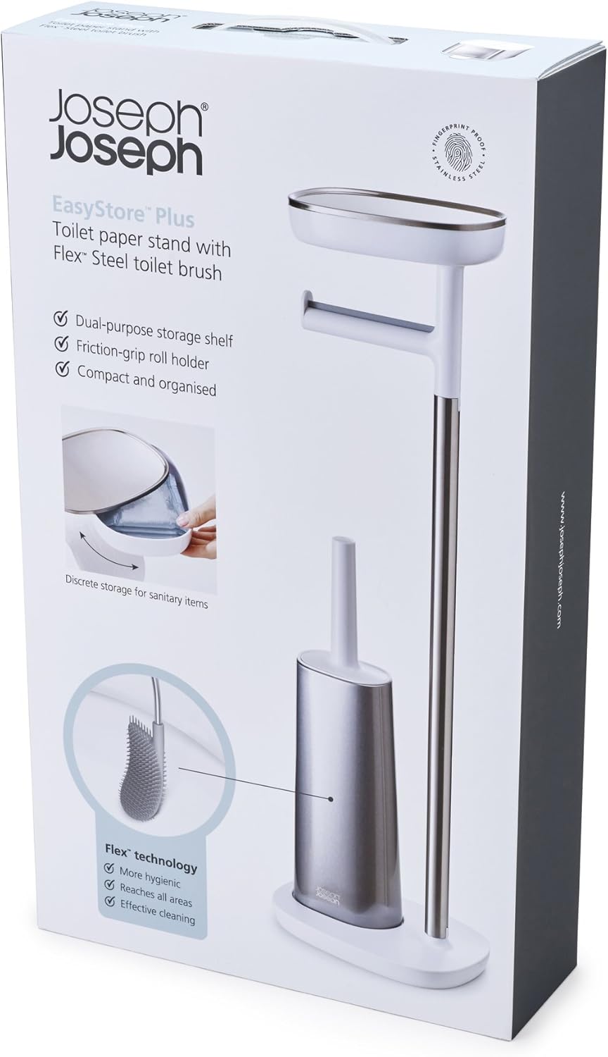 Joseph Joseph Easy Store - Toilettenpapierhalter und -ständer mit flexibler Toilettenbürste, Aufbewa